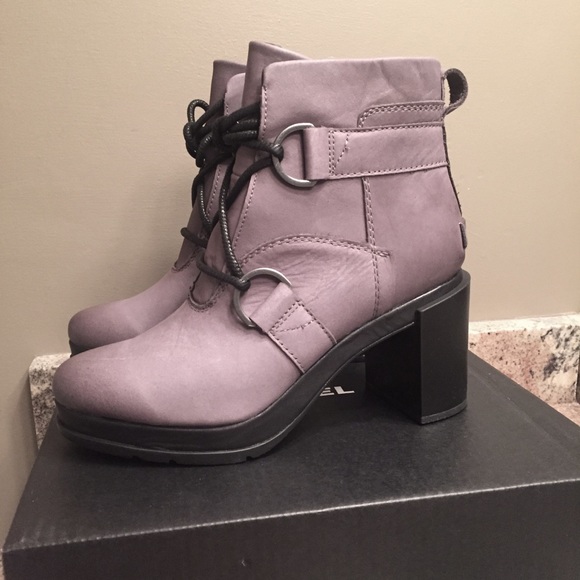 Sorel Margo Leather Lace Up Boots Quarry - Picture 2 of 7